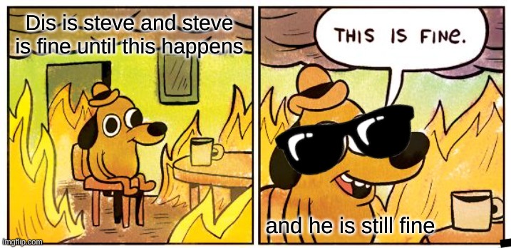 This Is Fine | Dis is steve and steve is fine until this happens; and he is still fine | image tagged in memes,this is fine,this is fine dog | made w/ Imgflip meme maker