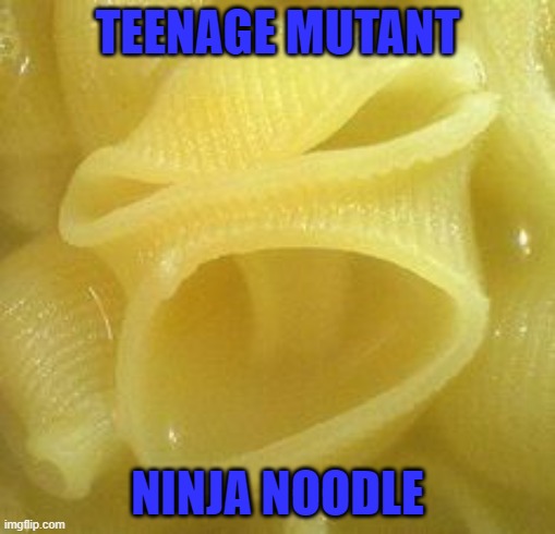 Noodles in the half shell! | TEENAGE MUTANT; NINJA NOODLE | image tagged in tmnt,memes,funny food | made w/ Imgflip meme maker