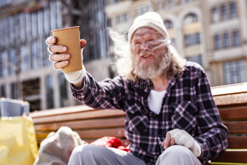 High Quality homeless Beggar with cup Blank Meme Template