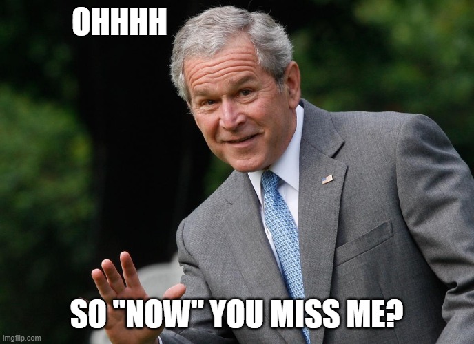 George W Bush | OHHHH SO "NOW" YOU MISS ME? | image tagged in george w bush | made w/ Imgflip meme maker