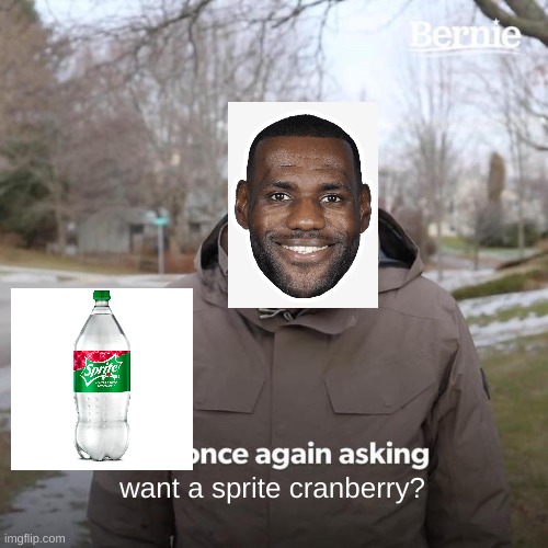 Bernie I Am Once Again Asking For Your Support Meme | want a sprite cranberry? | image tagged in memes,bernie i am once again asking for your support | made w/ Imgflip meme maker