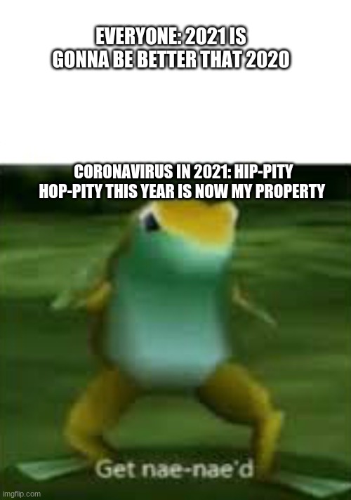 Covid go brrr | EVERYONE: 2021 IS GONNA BE BETTER THAT 2020; CORONAVIRUS IN 2021: HIP-PITY HOP-PITY THIS YEAR IS NOW MY PROPERTY | image tagged in get nae nae'd | made w/ Imgflip meme maker