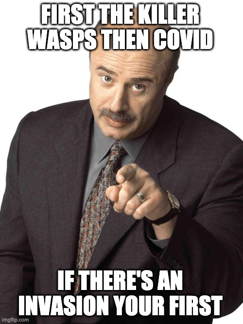 Alien invasion | FIRST THE KILLER WASPS THEN COVID; IF THERE'S AN INVASION YOUR FIRST | image tagged in sassy dr phil | made w/ Imgflip meme maker