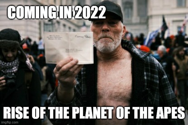 Trump Supporter Riot Capitol White | COMING IN 2022; RISE OF THE PLANET OF THE APES | image tagged in trump supporters | made w/ Imgflip meme maker