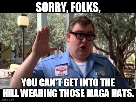 Wally World | SORRY, FOLKS, YOU CAN'T GET INTO THE HILL WEARING THOSE MAGA HATS. | image tagged in wally world | made w/ Imgflip meme maker