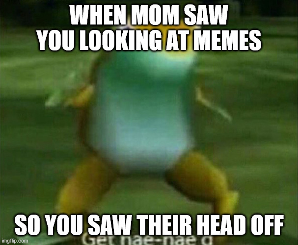 Get nae-nae'd | WHEN MOM SAW YOU LOOKING AT MEMES; SO YOU SAW THEIR HEAD OFF | image tagged in get nae-nae'd | made w/ Imgflip meme maker