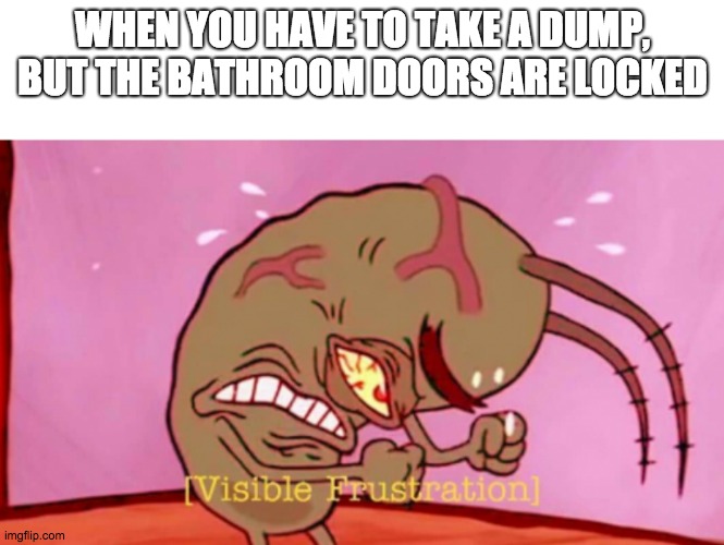 Relatable. | WHEN YOU HAVE TO TAKE A DUMP, BUT THE BATHROOM DOORS ARE LOCKED | image tagged in cringin plankton / visible frustation,spongebob,funny | made w/ Imgflip meme maker