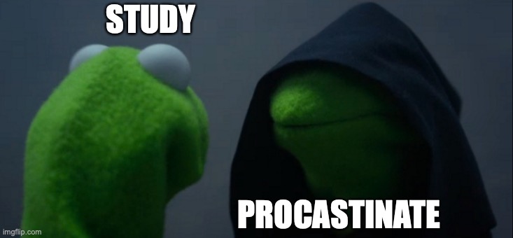 There's no arguing. |  STUDY; PROCASTINATE | image tagged in memes,evil kermit,oh well,guess ill fail,midterms,aiiiiii | made w/ Imgflip meme maker