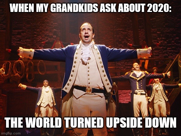 WHEN MY GRANDKIDS ASK ABOUT 2020:; THE WORLD TURNED UPSIDE DOWN | image tagged in alexander hamilton,2020 | made w/ Imgflip meme maker