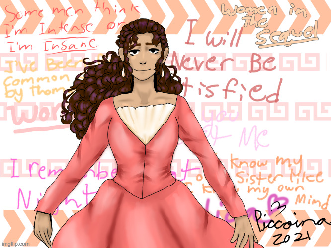A drawing I made of Angelica from Hamilton | image tagged in hello | made w/ Imgflip meme maker