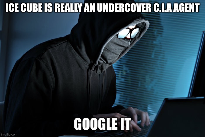 Paranoid | ICE CUBE IS REALLY AN UNDERCOVER C.I.A AGENT GOOGLE IT | image tagged in paranoid | made w/ Imgflip meme maker