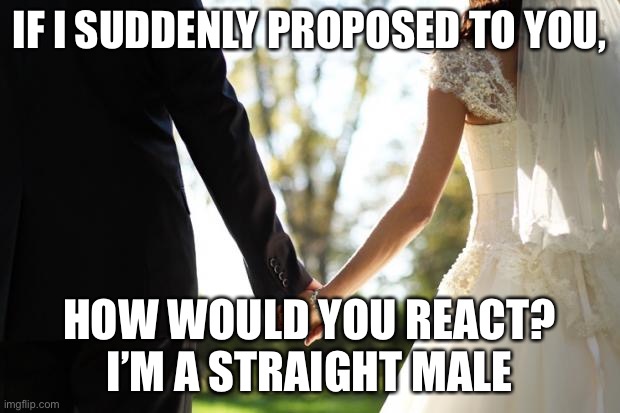 Don’t know why I brought up that info | IF I SUDDENLY PROPOSED TO YOU, HOW WOULD YOU REACT? I’M A STRAIGHT MALE | image tagged in wedding | made w/ Imgflip meme maker