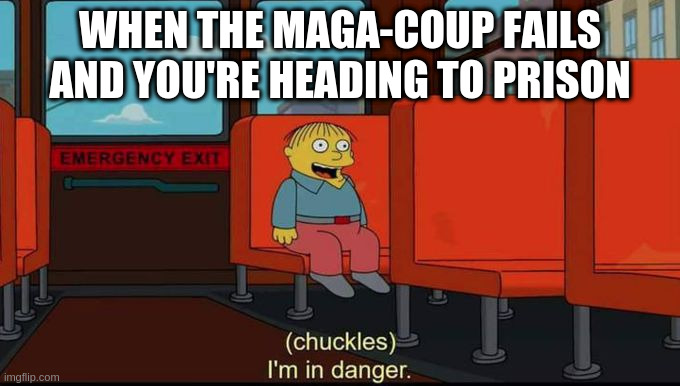 im in danger | WHEN THE MAGA-COUP FAILS AND YOU'RE HEADING TO PRISON | image tagged in im in danger | made w/ Imgflip meme maker