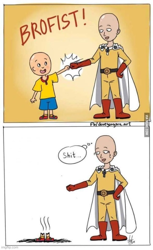 one punch man and caillou crossover | image tagged in one punch man,caillou,crossover | made w/ Imgflip meme maker