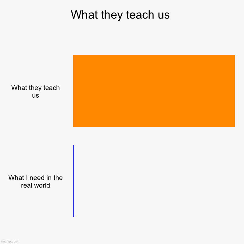 What they teach us | What they teach us, What I need in the real world | image tagged in charts,bar charts | made w/ Imgflip chart maker
