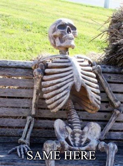 Waiting Skeleton Meme | SAME HERE | image tagged in memes,waiting skeleton | made w/ Imgflip meme maker