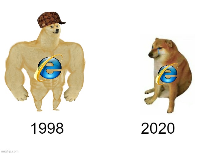 internet explorer | 1998; 2020 | image tagged in memes,buff doge vs cheems | made w/ Imgflip meme maker