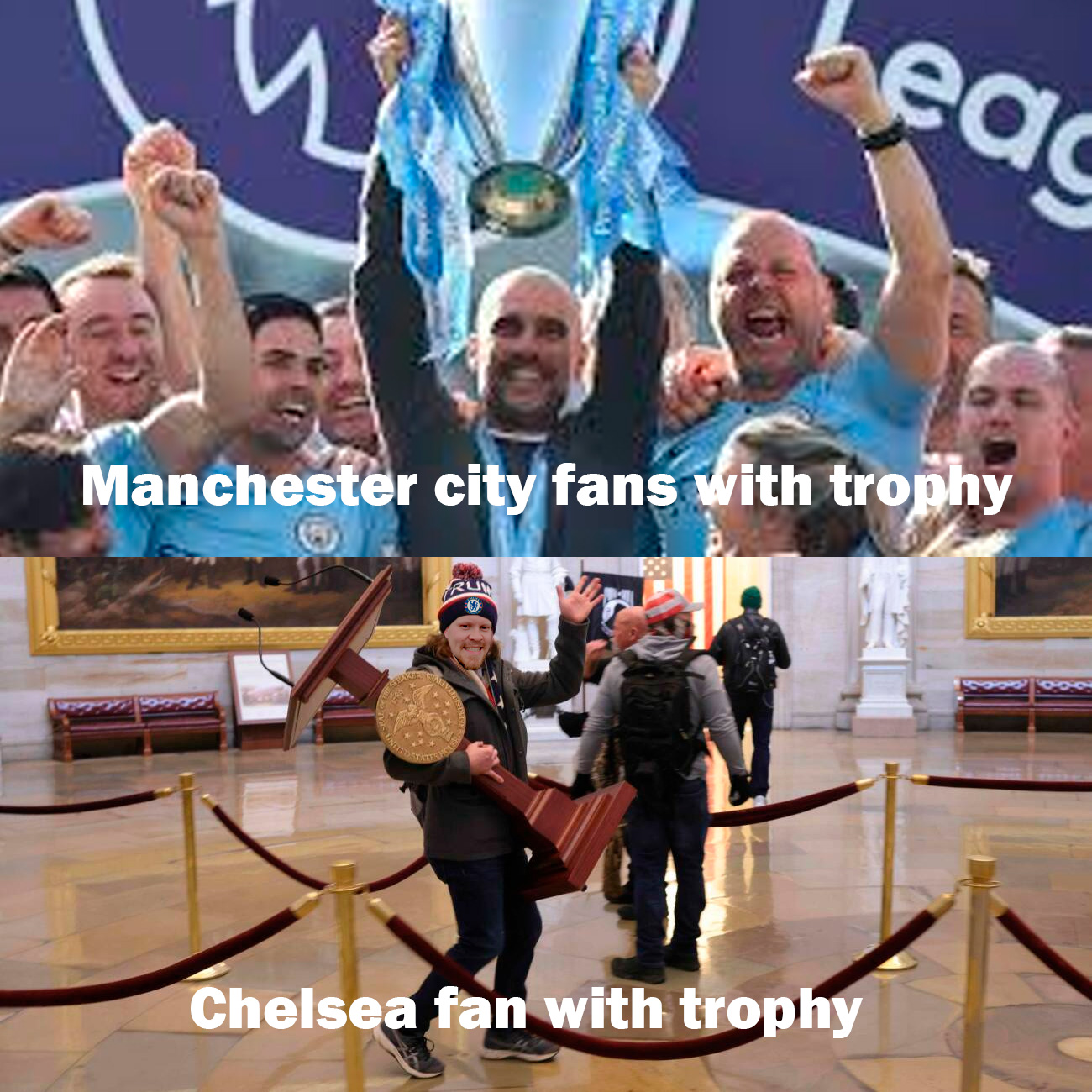 Chelsea fan with trophy Blank Meme Template