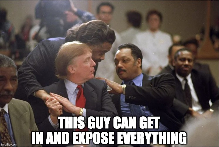 trump sharpton jackson | THIS GUY CAN GET IN AND EXPOSE EVERYTHING | image tagged in donald trump tho | made w/ Imgflip meme maker