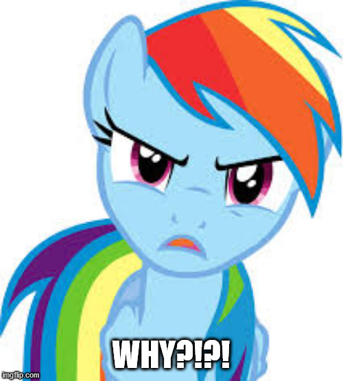 Angry Rainbow Dash | WHY?!?! | image tagged in angry rainbow dash | made w/ Imgflip meme maker