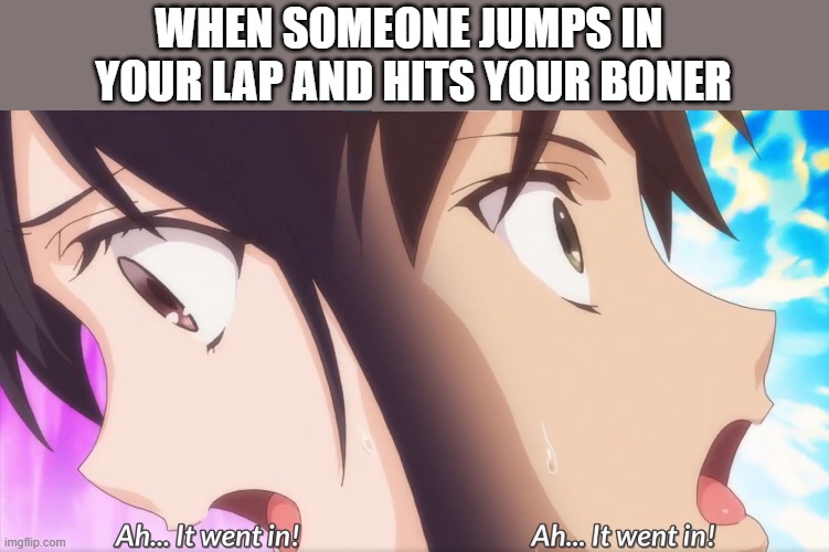 Boner Problems | WHEN SOMEONE JUMPS IN 
YOUR LAP AND HITS YOUR BONER | image tagged in anime,hentai,boner | made w/ Imgflip meme maker