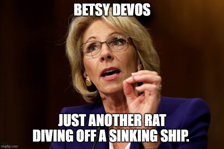 Betsy DeVos | BETSY DEVOS; JUST ANOTHER RAT DIVING OFF A SINKING SHIP. | image tagged in betsy devos | made w/ Imgflip meme maker
