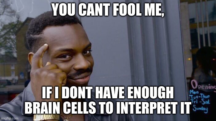 Roll Safe Think About It Meme | YOU CANT FOOL ME, IF I DONT HAVE ENOUGH BRAIN CELLS TO INTERPRET IT | image tagged in memes,roll safe think about it | made w/ Imgflip meme maker