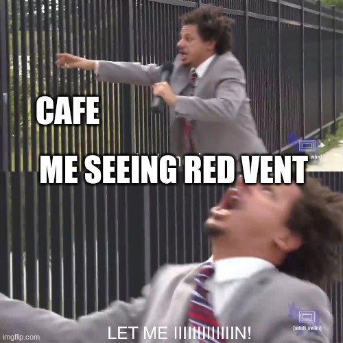 true story | CAFE; ME SEEING RED VENT | image tagged in let me in,among us | made w/ Imgflip meme maker
