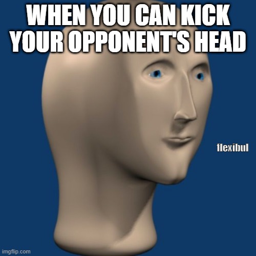 meme man | WHEN YOU CAN KICK YOUR OPPONENT'S HEAD; flexibul | image tagged in meme man | made w/ Imgflip meme maker