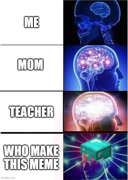 Expanding Brain | ME; MOM; TEACHER; WHO MAKE THIS MEME | image tagged in memes,expanding brain | made w/ Imgflip meme maker