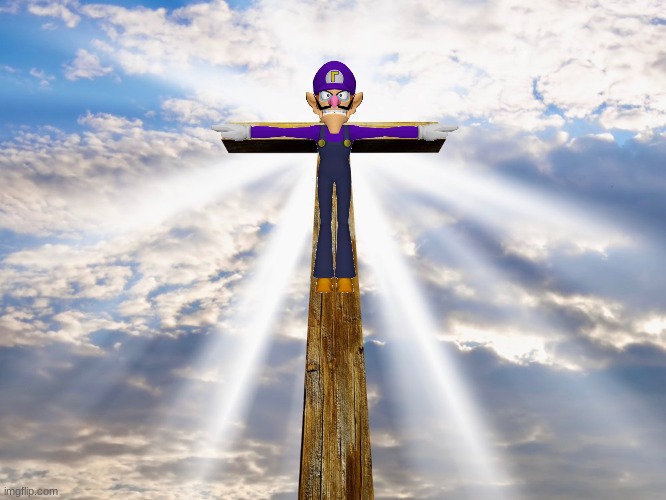 waluigi dies on the cross for our sins | image tagged in waluigi dies,waluigi,cross | made w/ Imgflip meme maker