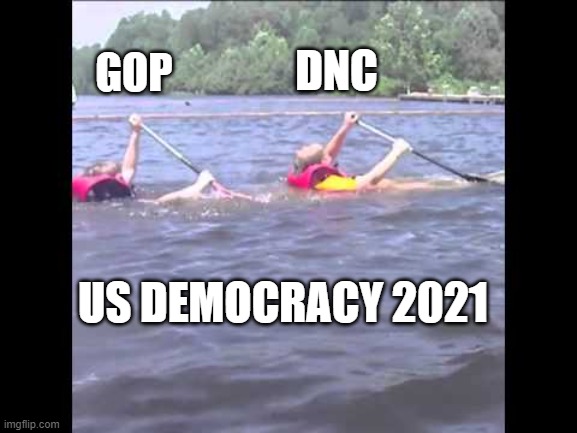 It's OK! | DNC; GOP; US DEMOCRACY 2021 | image tagged in sinking canoe,gop,dnc,election 2020,democracy | made w/ Imgflip meme maker