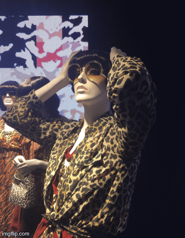 Savvy Savages | image tagged in gifs,fashion,window design,bloomingdales,animal prints,brian einersen | made w/ Imgflip images-to-gif maker