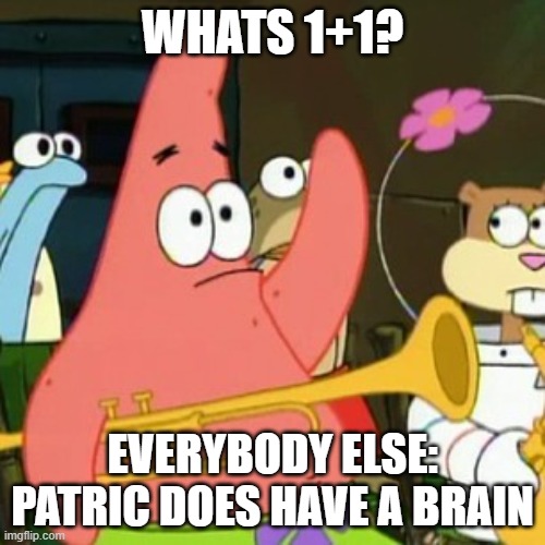 Spongebob meme :) | WHATS 1+1? EVERYBODY ELSE: PATRIC DOES HAVE A BRAIN | image tagged in memes,no patrick | made w/ Imgflip meme maker