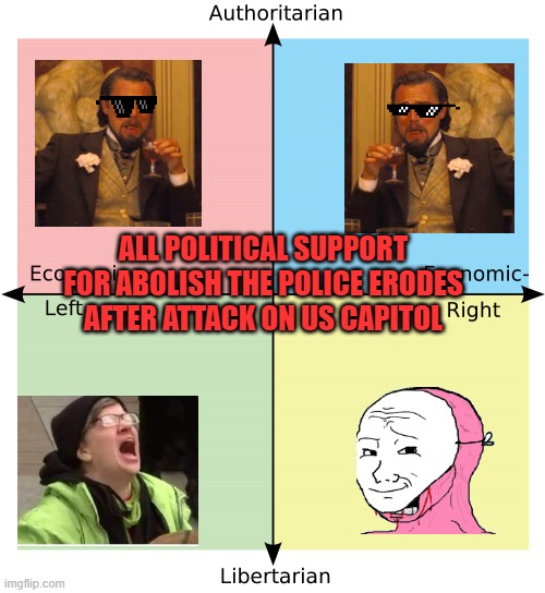 abolish police | ALL POLITICAL SUPPORT FOR ABOLISH THE POLICE ERODES AFTER ATTACK ON US CAPITOL | image tagged in abolish | made w/ Imgflip meme maker