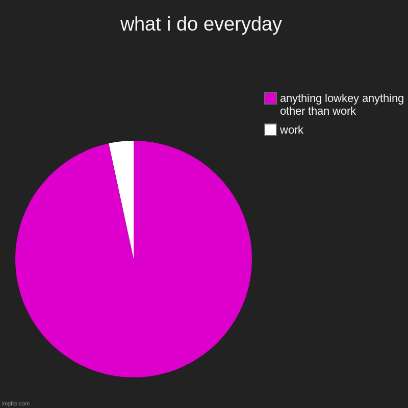 LOLZ | what i do everyday | work, anything lowkey anything other than work | image tagged in charts,pie charts | made w/ Imgflip chart maker