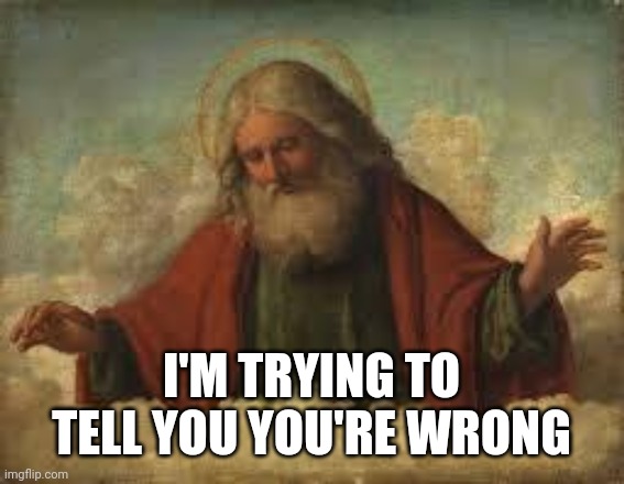 god | I'M TRYING TO TELL YOU YOU'RE WRONG | image tagged in god | made w/ Imgflip meme maker