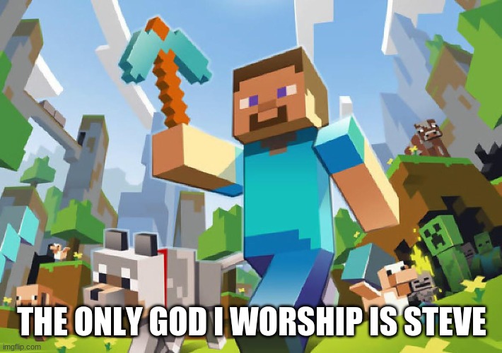 Minecraft  | THE ONLY GOD I WORSHIP IS STEVE | image tagged in minecraft | made w/ Imgflip meme maker