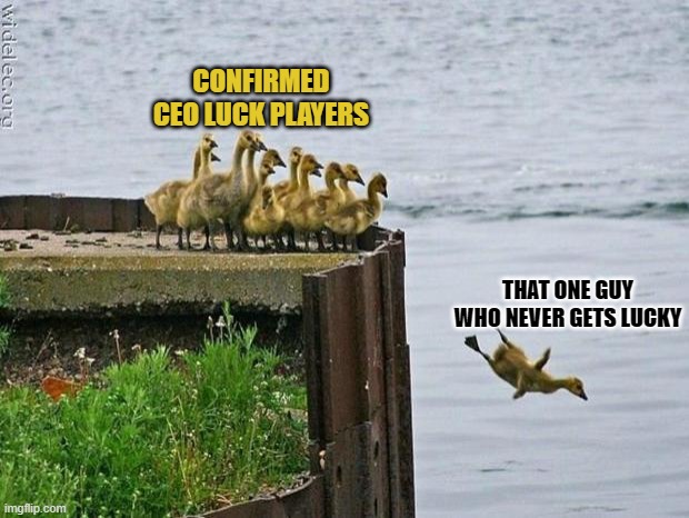 baby ducks | CONFIRMED CEO LUCK PLAYERS; THAT ONE GUY WHO NEVER GETS LUCKY | image tagged in baby ducks | made w/ Imgflip meme maker