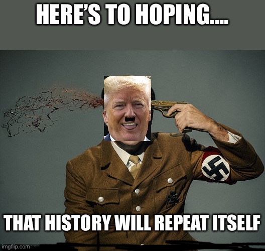 AHole Shitler | HERE’S TO HOPING.... THAT HISTORY WILL REPEAT ITSELF | image tagged in history,repeat,adolf hitler | made w/ Imgflip meme maker