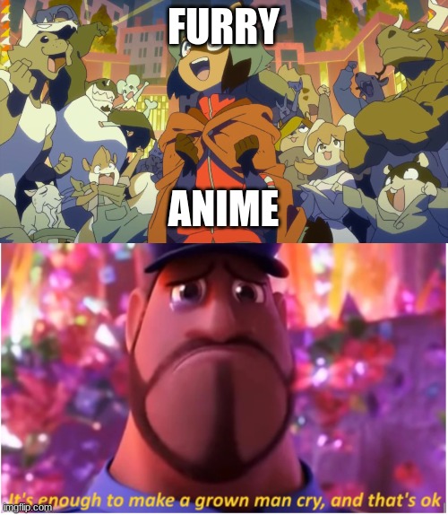 FURRY; ANIME | image tagged in it's enough to make a grown man cry and that's ok | made w/ Imgflip meme maker