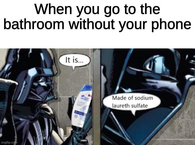 I see that ingredient on all my hygiene products | When you go to the bathroom without your phone | image tagged in memes,funny,phone,bathroom,darth vader,hygiene | made w/ Imgflip meme maker