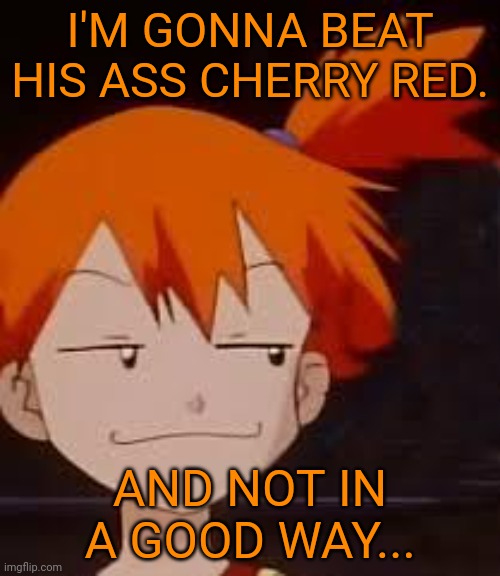 Derp Face Misty | I'M GONNA BEAT HIS ASS CHERRY RED. AND NOT IN A GOOD WAY... | image tagged in derp face misty | made w/ Imgflip meme maker