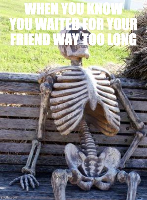 Waiting Skeleton Meme | WHEN YOU KNOW YOU WAITED FOR YOUR FRIEND WAY TOO LONG | image tagged in memes,waiting skeleton | made w/ Imgflip meme maker