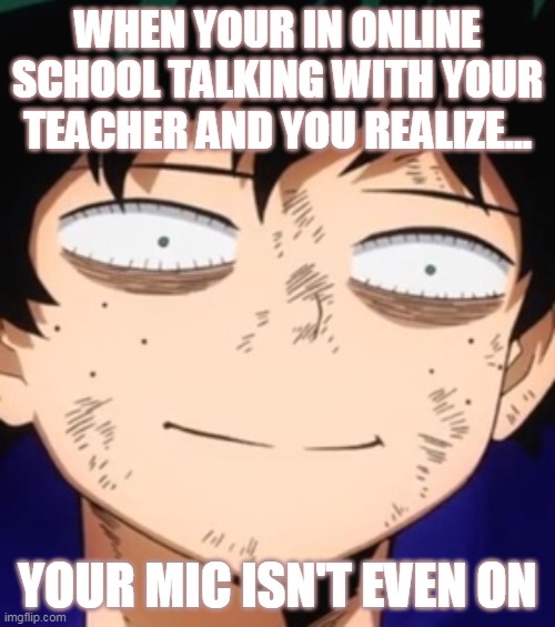 The struggles of online school | WHEN YOUR IN ONLINE SCHOOL TALKING WITH YOUR TEACHER AND YOU REALIZE... YOUR MIC ISN'T EVEN ON | image tagged in memes | made w/ Imgflip meme maker