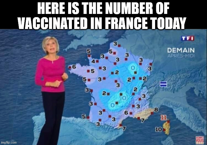 HERE IS THE NUMBER OF VACCINATED IN FRANCE TODAY | image tagged in france,covid,vaccination | made w/ Imgflip meme maker