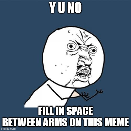 Y U No | Y U NO; FILL IN SPACE BETWEEN ARMS ON THIS MEME | image tagged in memes,y u no | made w/ Imgflip meme maker
