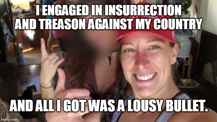 traitor got a bullet | I ENGAGED IN INSURRECTION AND TREASON AGAINST MY COUNTRY; AND ALL I GOT WAS A LOUSY BULLET. | image tagged in treason,armed insurrection,trump | made w/ Imgflip meme maker