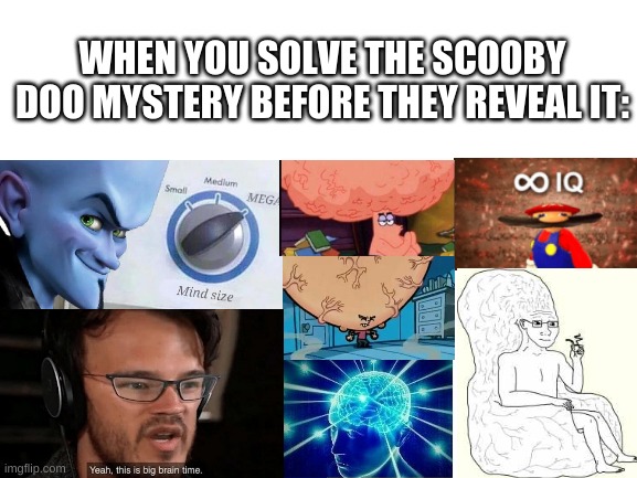 GENIUS | WHEN YOU SOLVE THE SCOOBY DOO MYSTERY BEFORE THEY REVEAL IT: | image tagged in memes,funny,scooby doo,big brain,genius,smort | made w/ Imgflip meme maker
