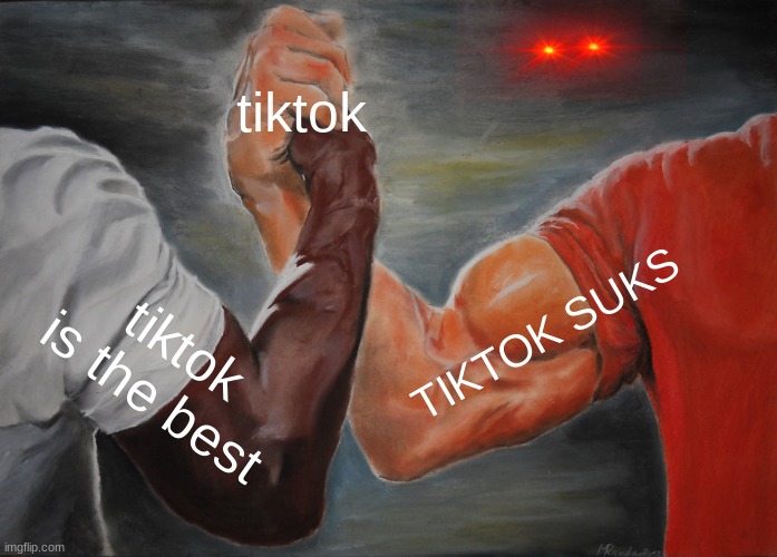 weird eyes in the sky | tiktok; TIKTOK SUKS; tiktok is the best | image tagged in memes,epic handshake | made w/ Imgflip meme maker